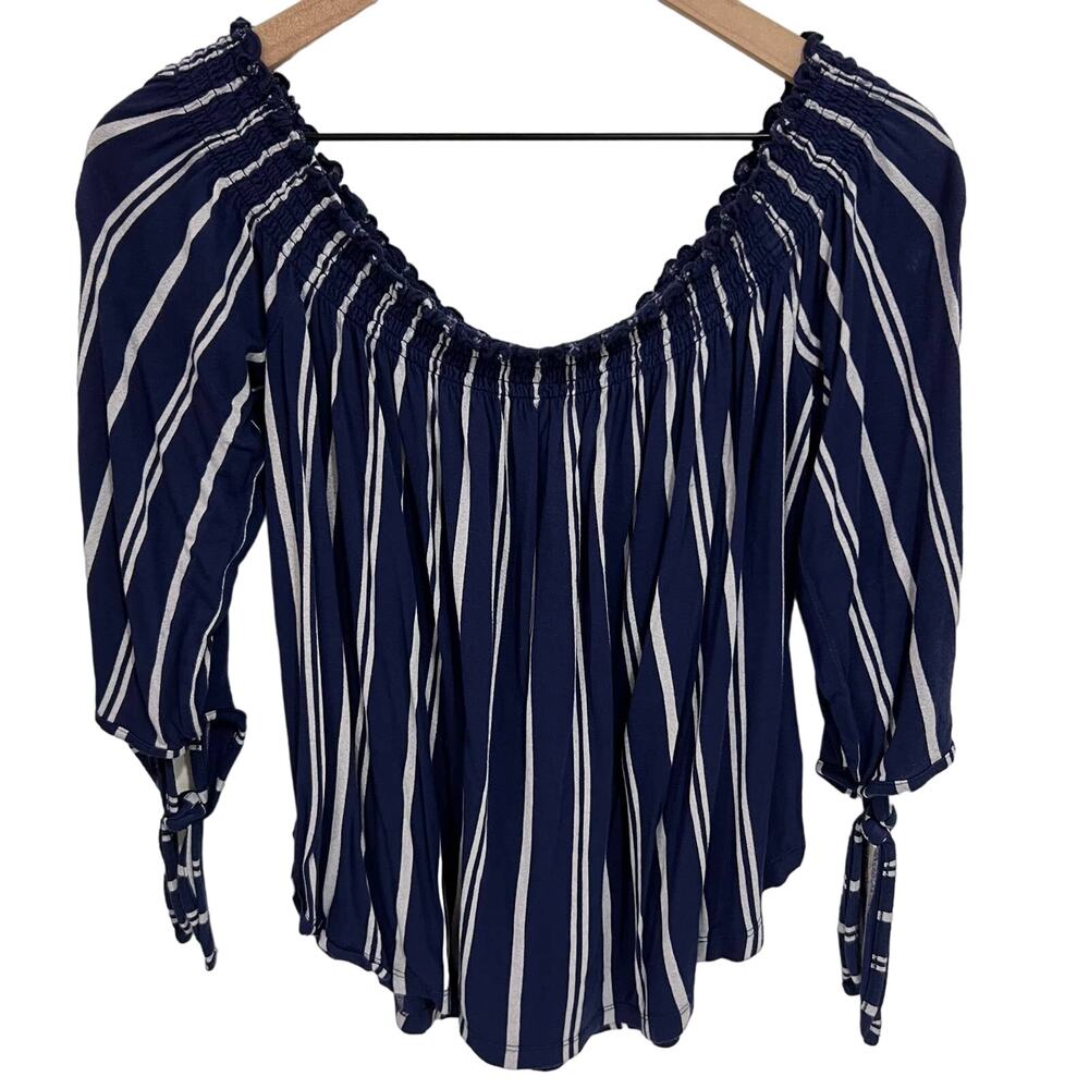 Pink Republic Blue & White Stripes Off the Shoulder Top Size Medium